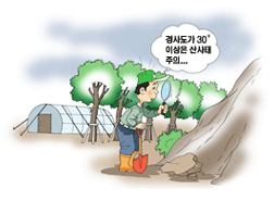 경사도가 30도 이상은 산사태에 주의해야 하는그림